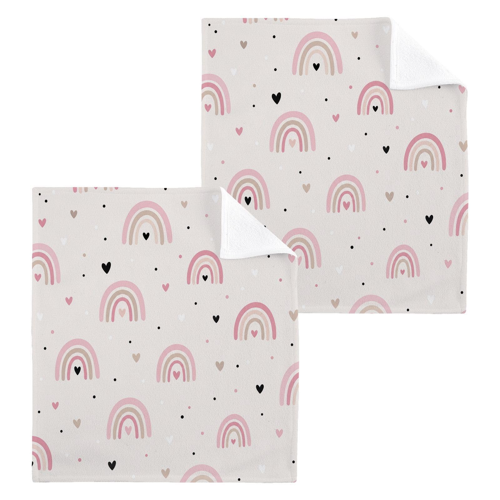 BOESI Rainbow Dots 12x12in Cotton Washcloth,Soft Absorbent Face Towel