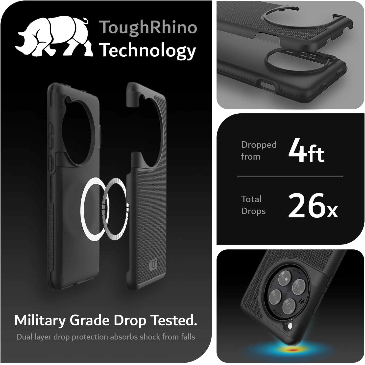 TUDIA MergeGrip Magsafe Compatible Phone Case for OnePlus 12 5G 2024 - Military Grade, Drop Tested, Dual Layer, Shockproof, Anti-Slip, Heavy Duty & Protector Cover Protective Phone Case - Matte Black
