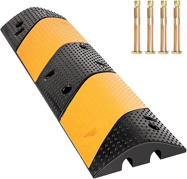 Nisorpa 40" Rubber Speed Bump 2-Channel Heavy Duty Cable Protector Ramp with 4 Bolts 22000lbs Load Driveway Modular Traffic Driveway Speed Humps for Garage Gravel Roads Asphalt Concrete - 3.3 Feet