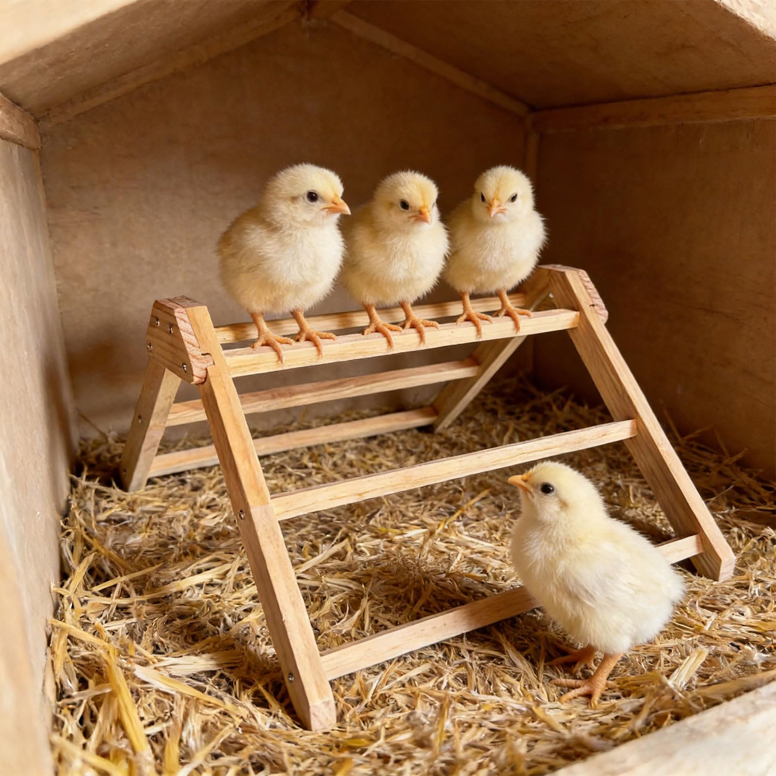 Percha de madera de pino natural para aves de corral con antideslizante, adecuada para pollos, codornices y palomas, configuración simple, soporte antideslizante