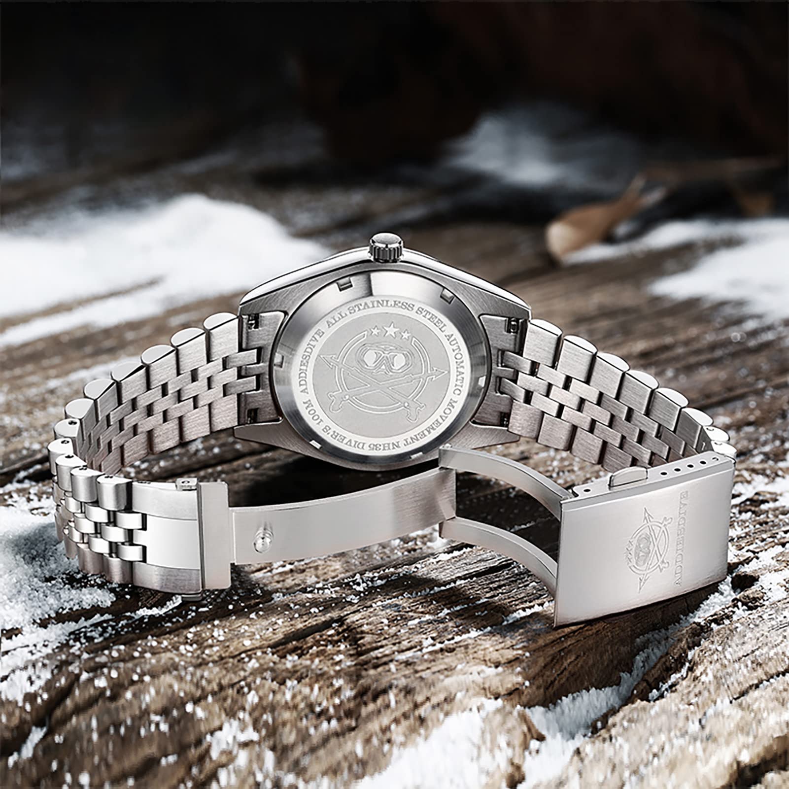 ADDIEDIVE 39MM Orologio Automatico da Uomo Ripple Quadrante Solid Steel Band NH35a Movimento