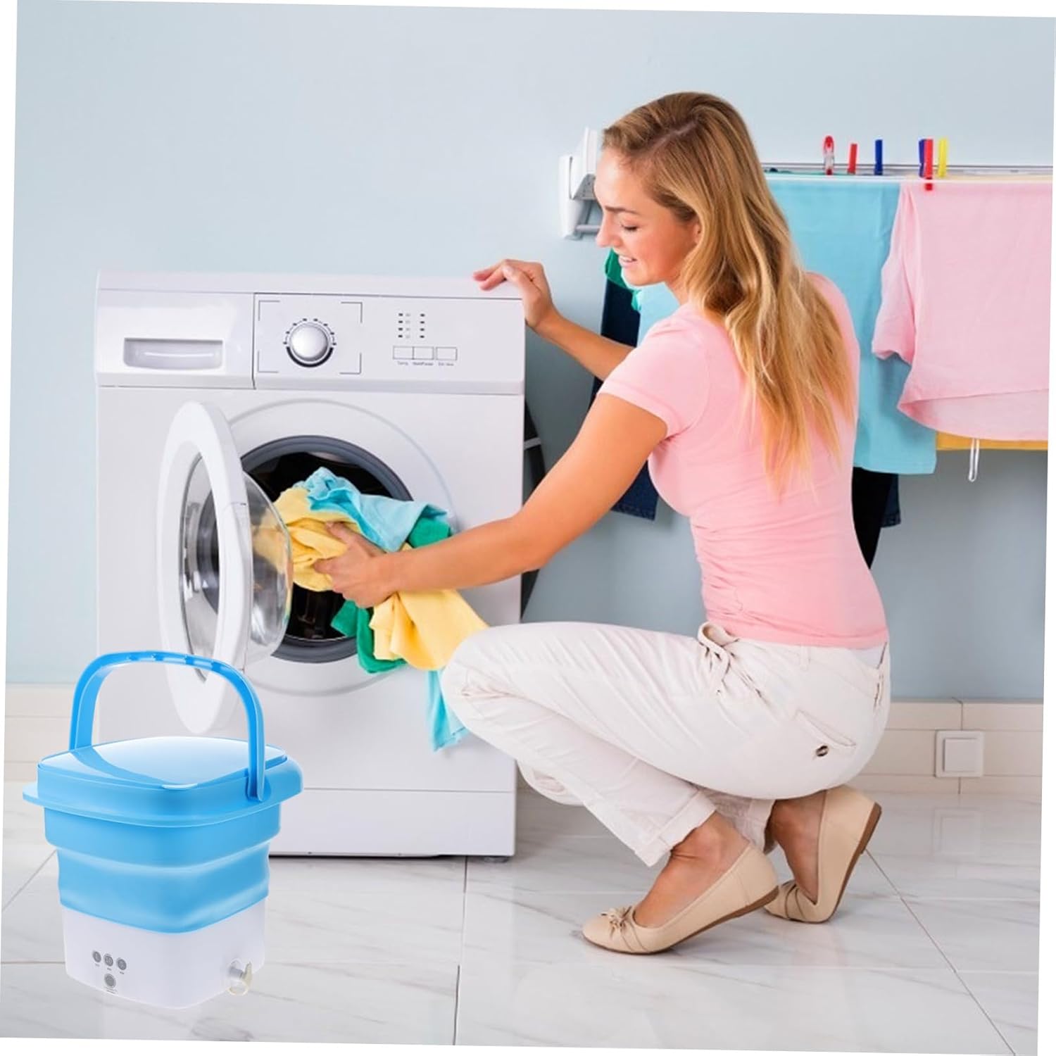 Mini Portable Washing Machine Collapsible Washer for Apartment Capacity Underwear Washer Timer Touch Screen Easy to Fold Store for Travel Camping