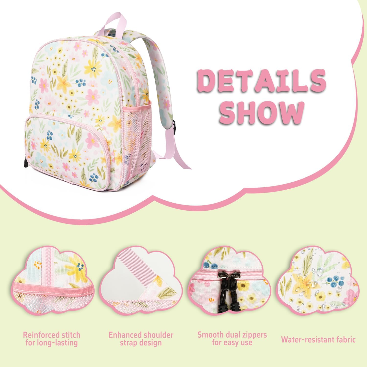 Toddler Backpack for Girls 3-8: Preschool Kindergarten Backpack - Cute Kids Backpacks for Girls-Floral - Image 4