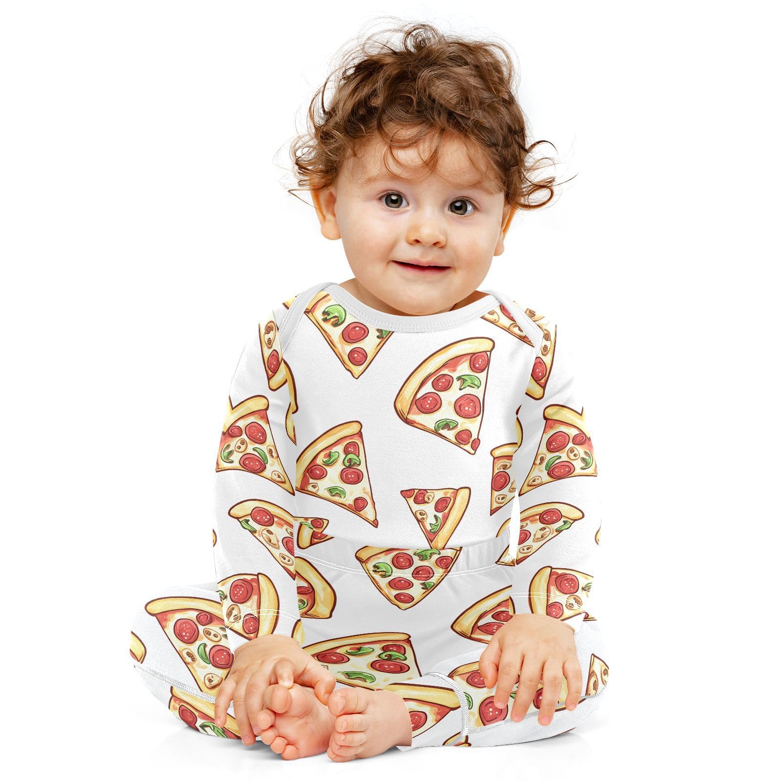 vvfelixl Baby Onesie Pants Sets Delicious Sliced Pizza Cartoon Long Sleeve Baby Clothes for Boys Girls 9-12M