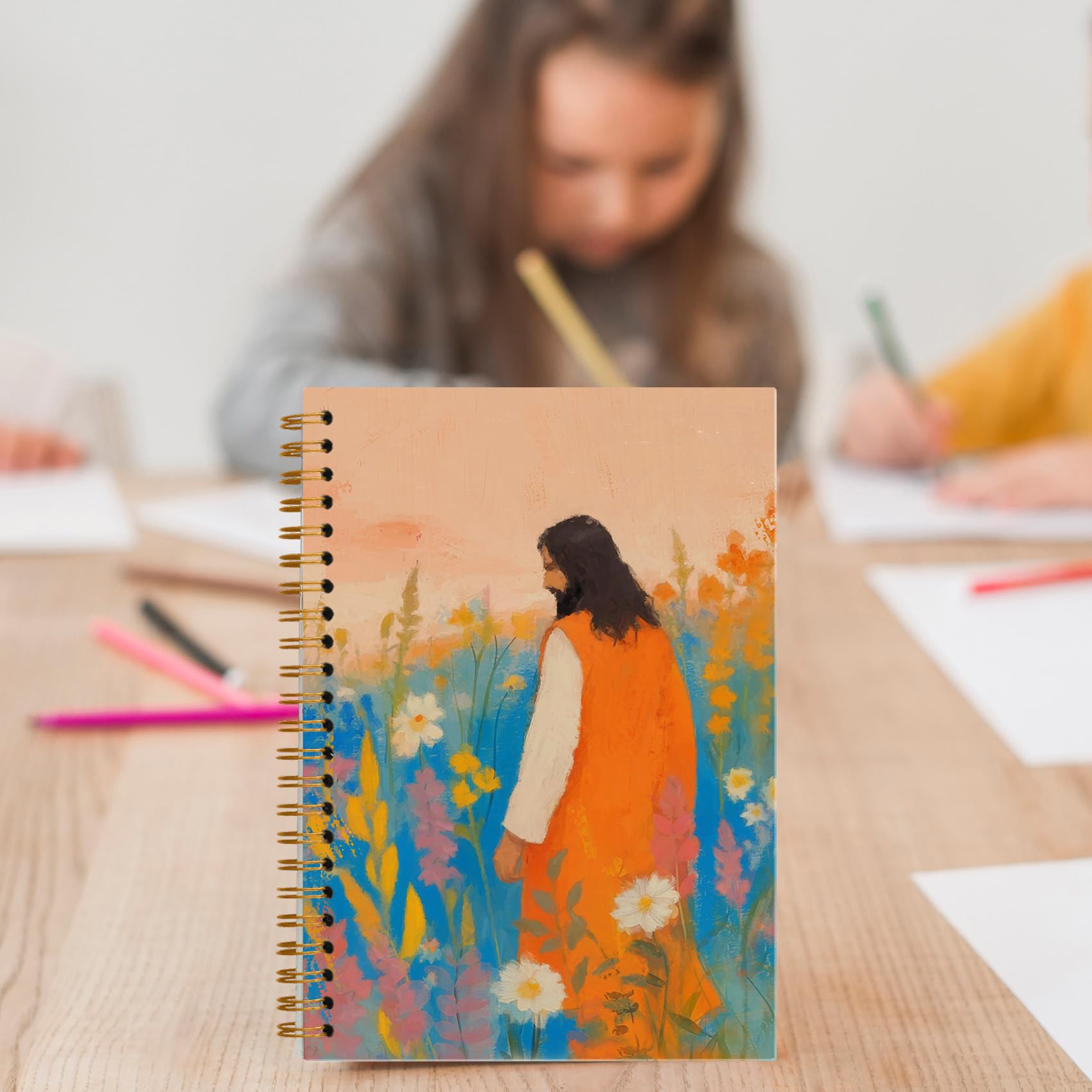 Foritho Taccuino con Gesù cristiano con fiori selvatici, diario di preghiera cristiana per donna, diario di preghiera cristiana per donna, quaderno religioso moderno a spirale, 14 x 20 cm