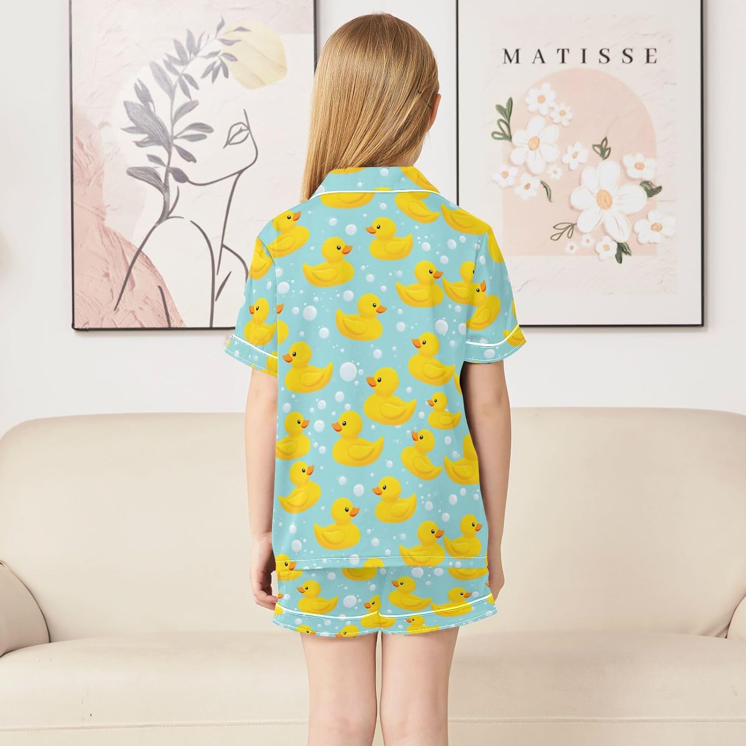 Pfrewn Silk Satin Pajamas Set Button Down Sleepwear Loungewear 5-14Y