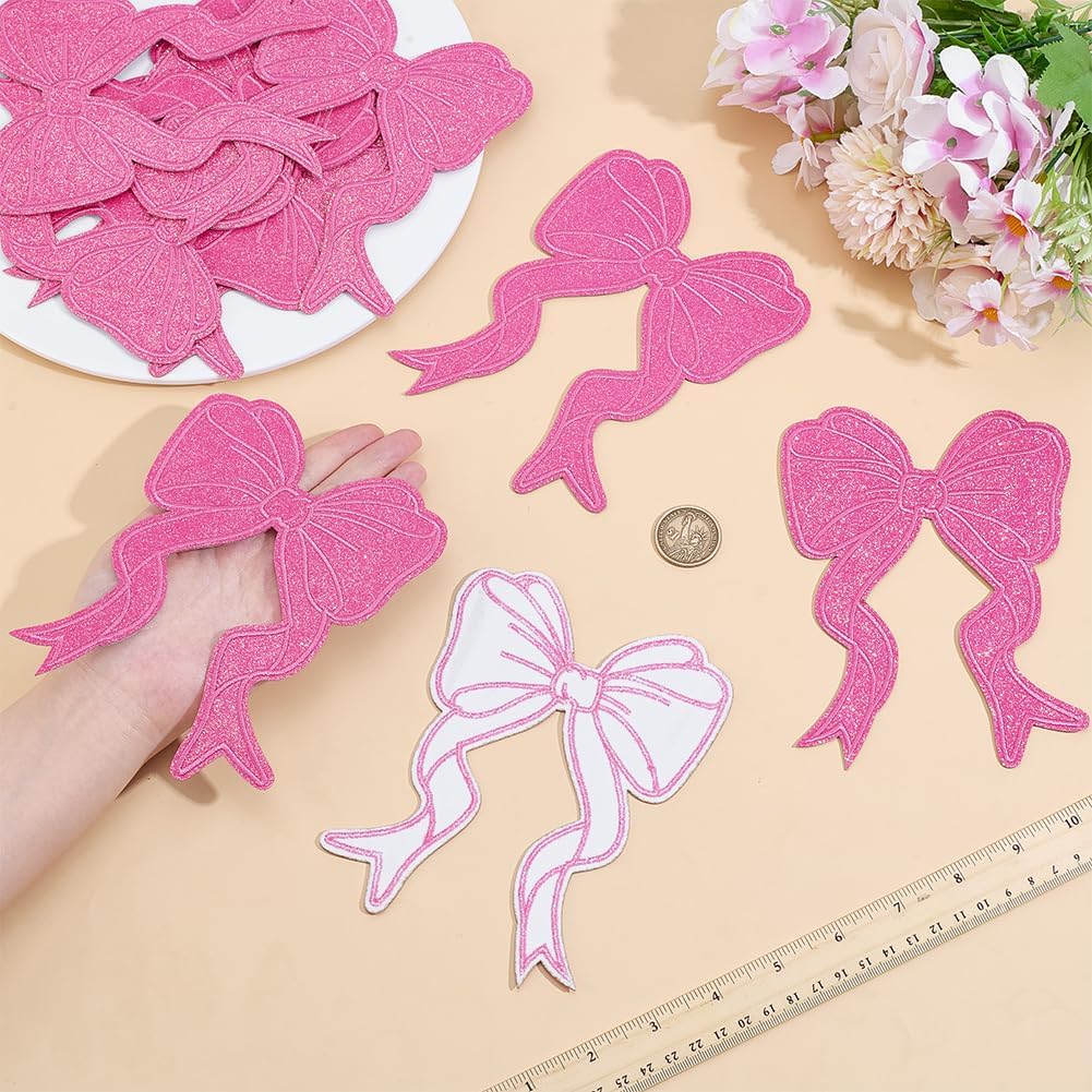 PH PandaHall Glitter Bow Iron on Patches 10pcs Bowknot Patch Sweatshirt Embroidered Patch Pink Sew on Bow Applique Cute Bowknot Decorative Patches Accessories for Clothing Jackets Hat Bag Repair Decor image 3