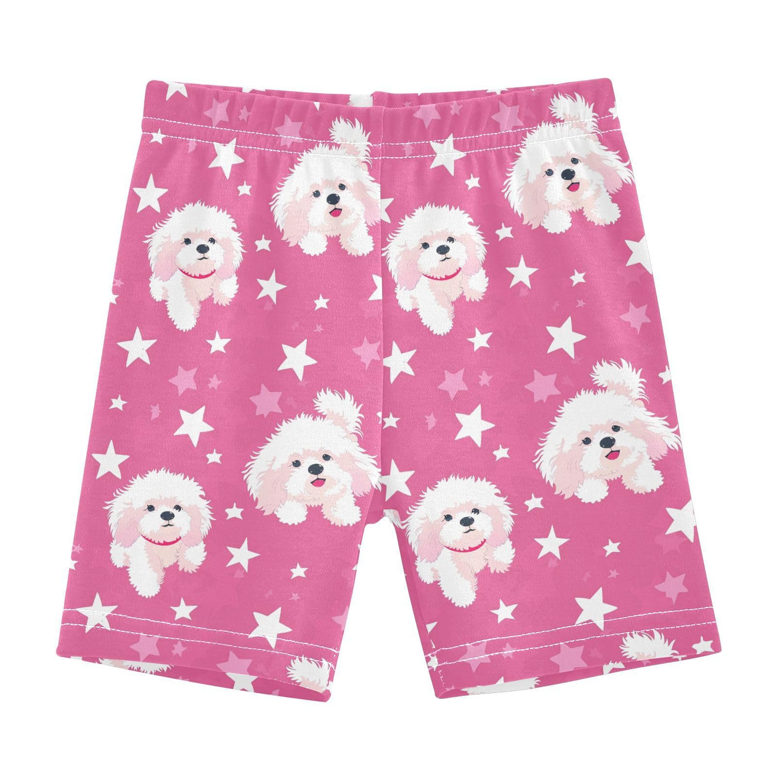 Fustylead Cute Fluffy Bichon Dog and White Stars Girls and Toddlers Pull-On Shorts Elastic Waist Cute Shorts