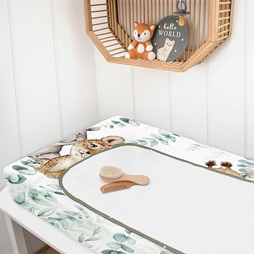 Miniatura 5 de HawSkgFub Funda para cambiador de pañales de hojas de eucalipto con estampado de safari africano, animales de la selva, para bebé, niña, niño,