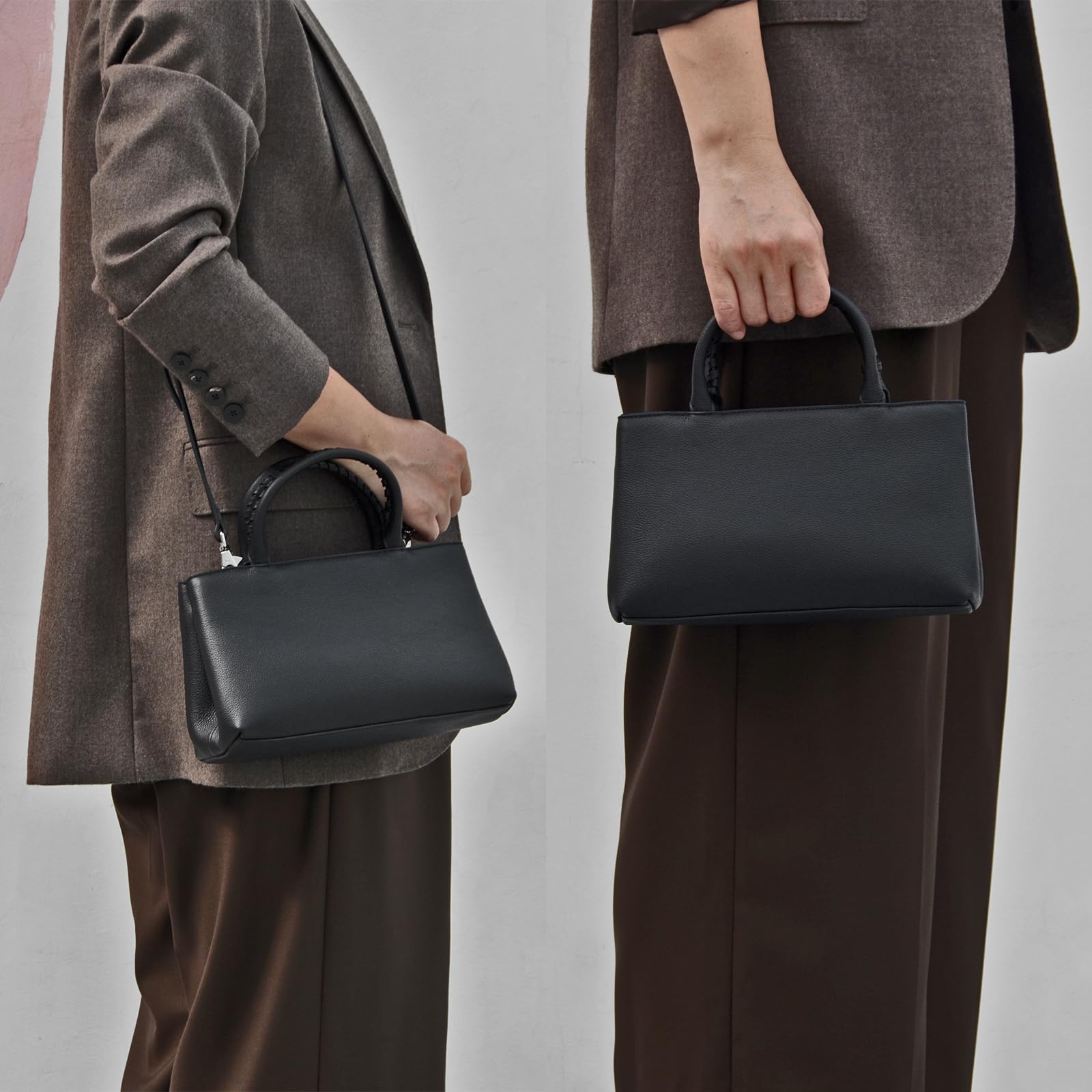 DONNAIN Mini bolso de mano de cuero de grano completo, bolso con asa superior y pequeñas bolsas cruzadas de cuero para mujer con correa ajustable