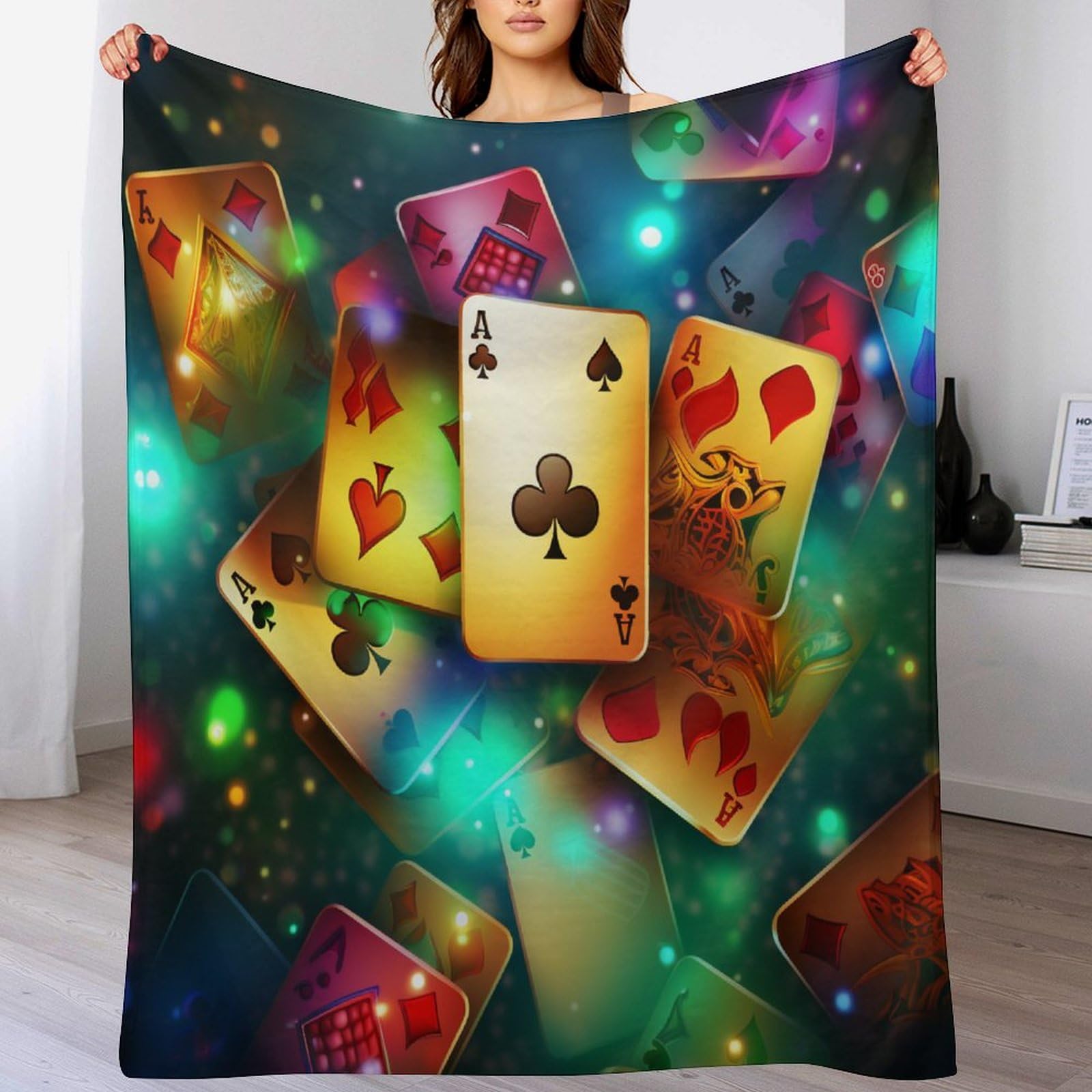 Couverture imprimée motif poker en polaire confortable et flannel haut de gamme