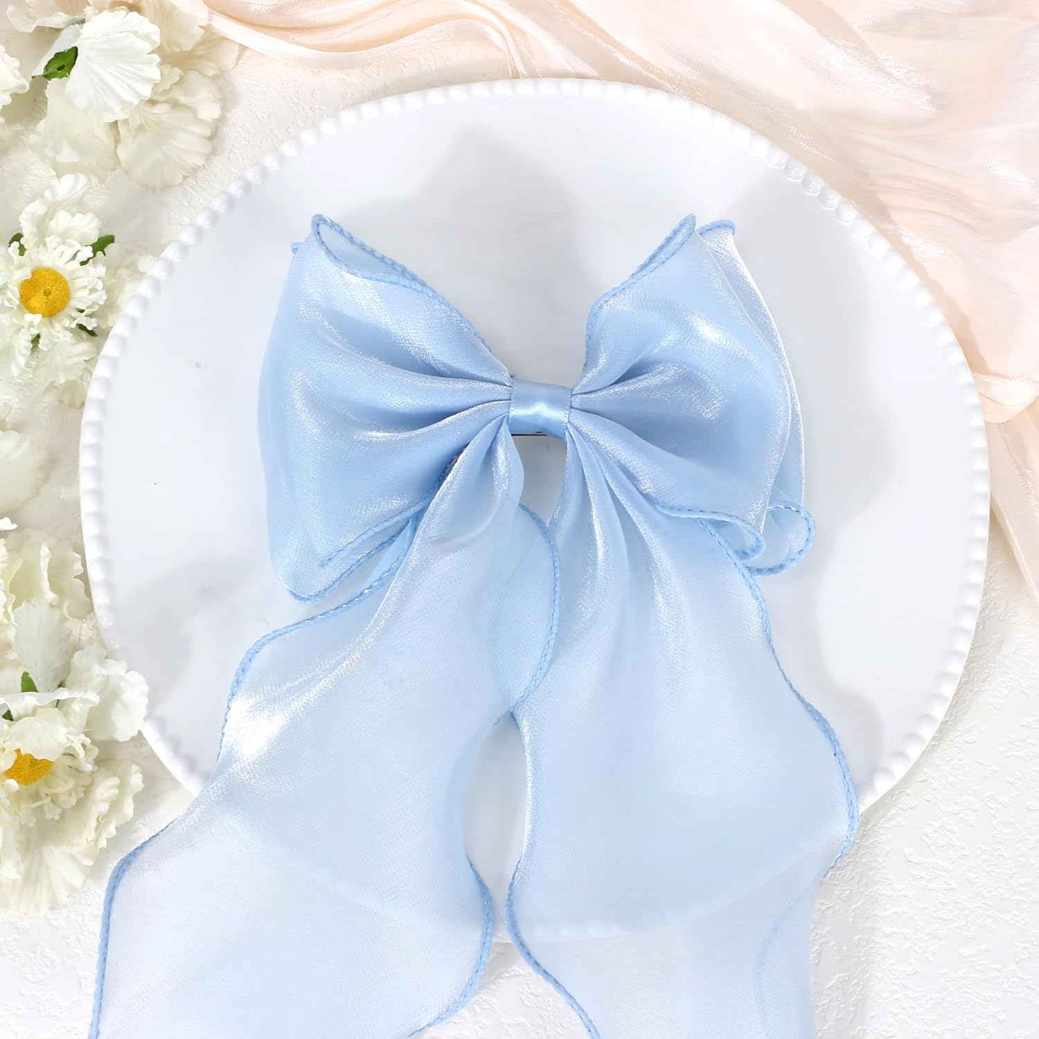 Large Hair Bow Clips for Women 4 Pcs Bright Silk Hair Bow Large Hair Ribbon Barrettes Metal Clips Bowknot Aesthetic Hair Accessories for Girls(Pink,Blue,Purple,Beige) - Image 7