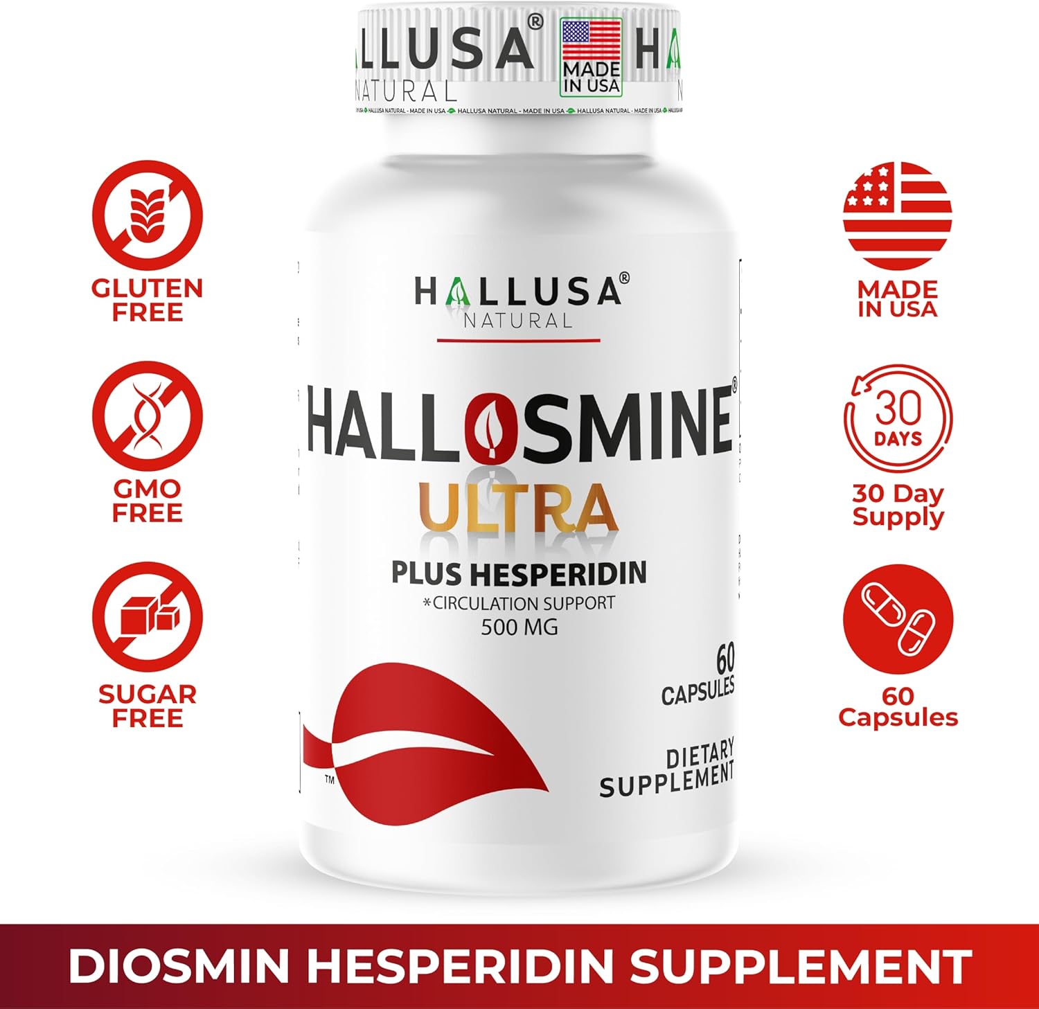 Hallusa Natural Hallosmine Ultra Diosmin 500mg & Hesperidin 150mg – Heavy Legs, Swelling & Vein - Blood Circulation Supplements, 60 Caps - Image 9