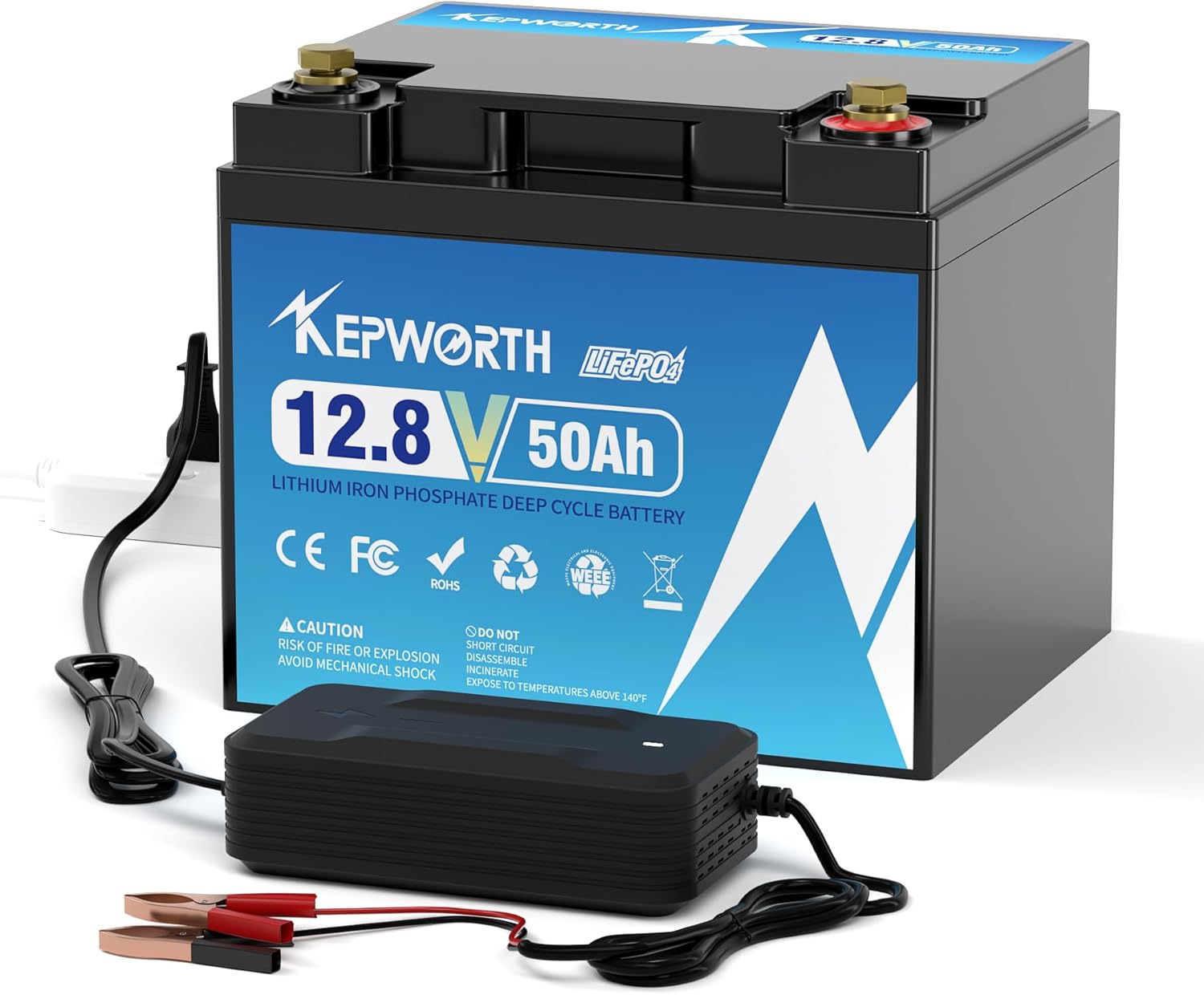 KEPWORTH LiFePO4 Battery 12V Lithium Batteries 50Ah, Built-In 50A BMS with Low-Temp Protection,4000+ Deep Cycle, for RV, Boat, Solar System, Trolling Motors etc.