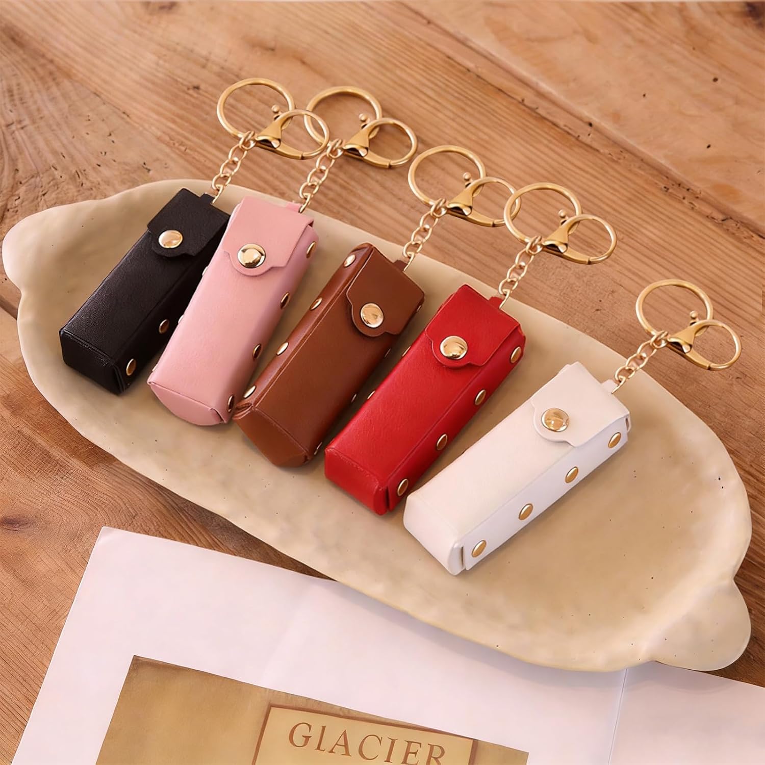 Lipstick Case Keychain 5PCS, Lipstick Keychain Holder Lipstick Organizer Keychains Chapstick Holder Portable Lip Gloss Sleeve Pouch for Purse Perfume