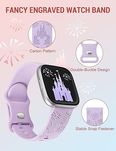 Miniatura 5 de Girovo Correa grabada de dibujos animados compatible con Fitbit Versa 2 BandVersa LiteVersa Band para mujer, lindas correas de repuesto de silicona