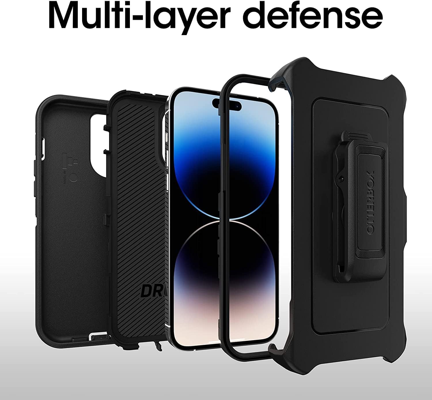 OtterBox iPhone 14 Pro Max (Only) Defender Series Case - Rugged & Durable - Includes Holster Clip Kickstand - Non-Retail Packaging - (Black)