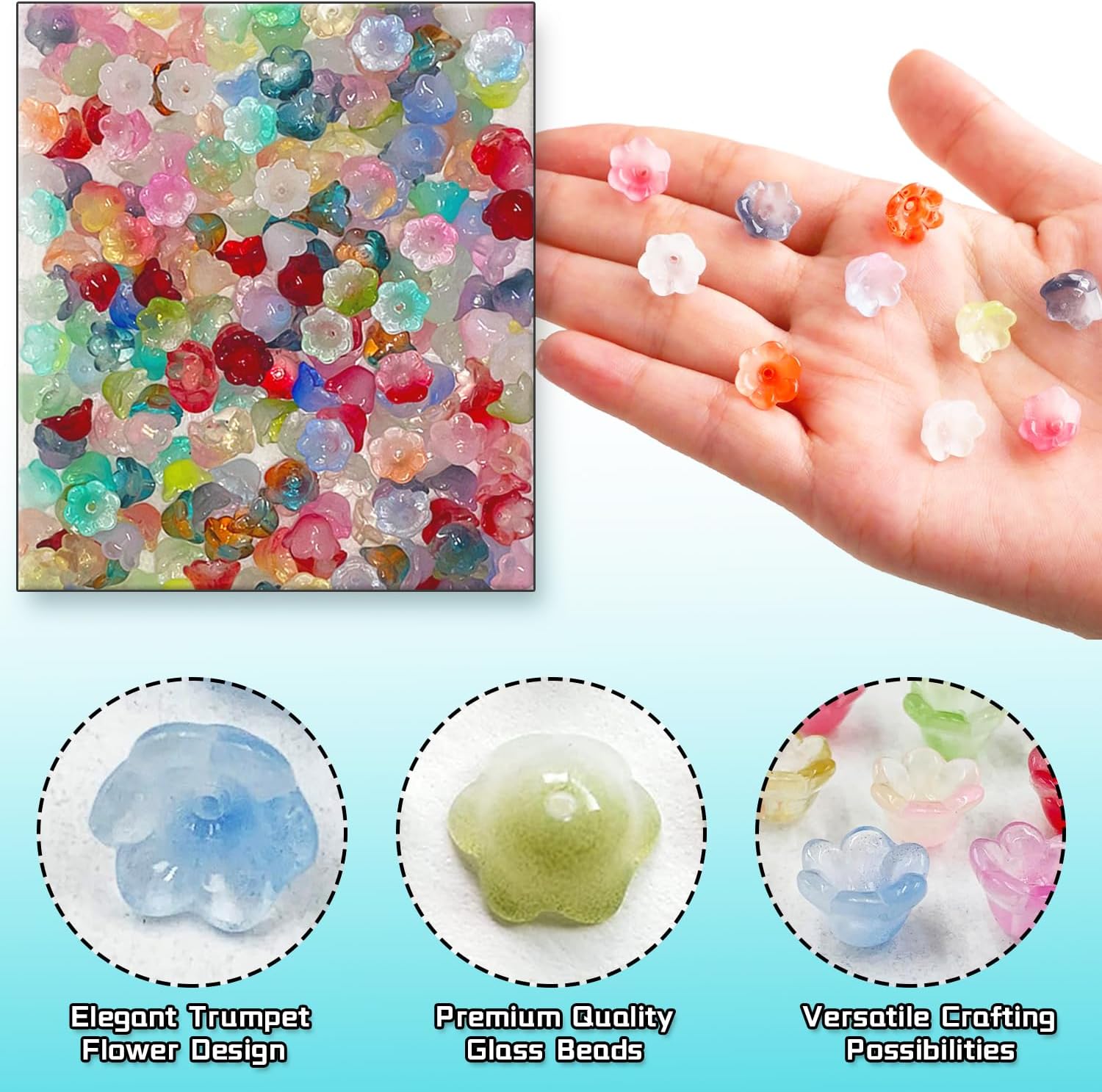 300 Pcs Glass Beads for Jewelry Making, Colorful Trumpet & Bell Flower Crystal Loose Beads, Bulk for DIY Projects - Image 3