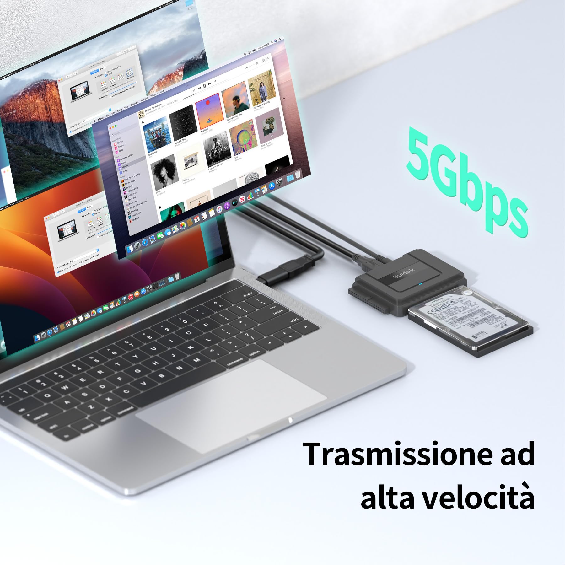 SUIDEK Adattatore da USB C a SATA IDE, adattatore per disco rigido IDE esterno per disco rigido universale da 2,5/3,5 pollici HDD/SSD, kit convertitore SATA con adattatore di alimentazione 12V/2A