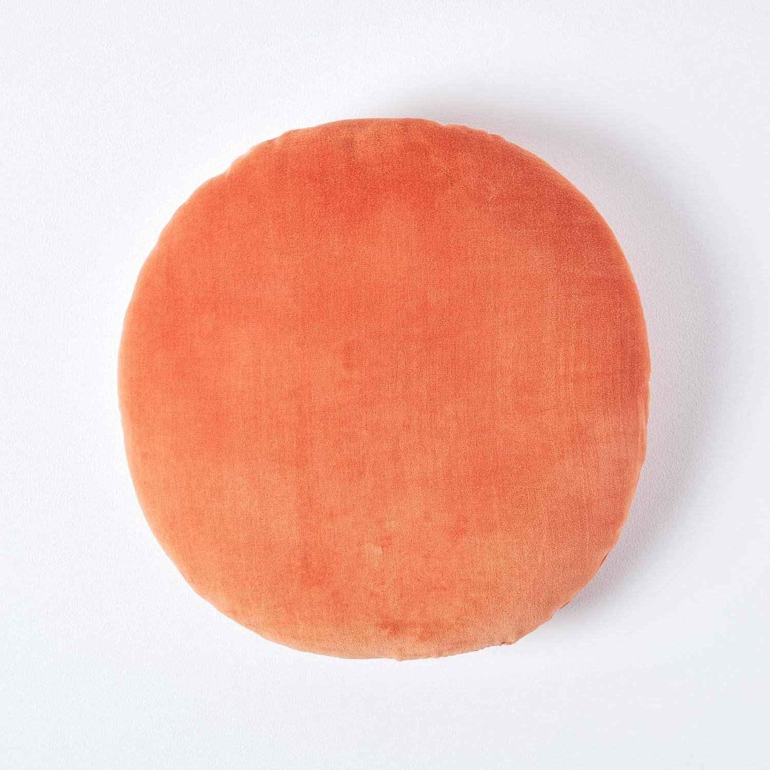 HOMESCAPES Burnt Orange Round Velvet Cushion Super Soft Cotton Velvet