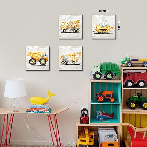 Miniatura 4 de AIYISU Lienzo de dibujos animados para pared diseño de camión para decoración de habitación de niños acuarela tractor excavador imágenes lindos