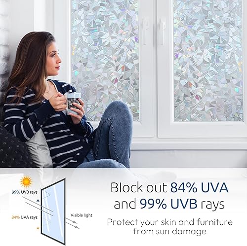 Miniatura 3 de rabbitgoo Película de privacidad para ventana, película decorativa de arcoíris de adherencia estática, película decorativa para ventana de vitral,
