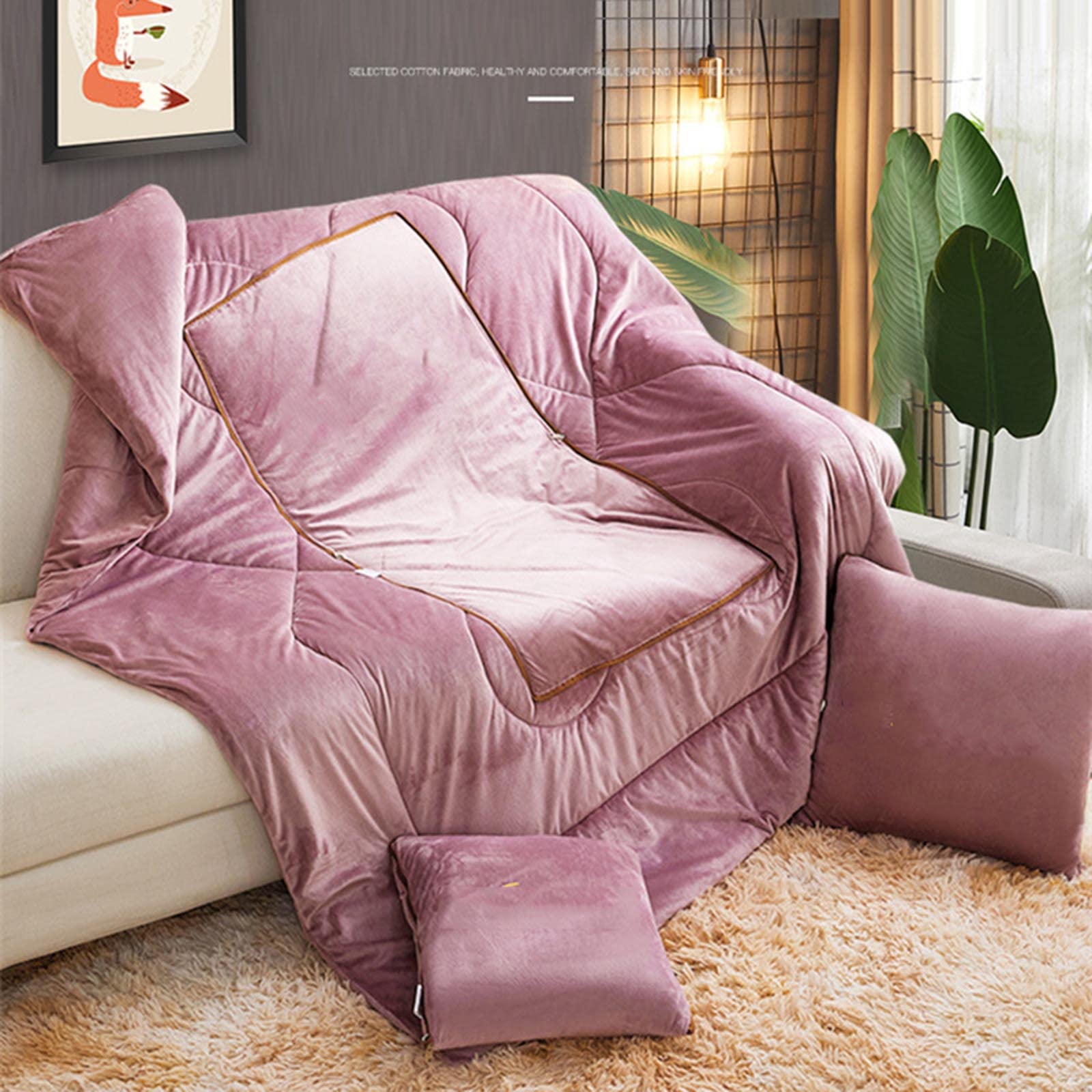 JUSHZ Coperta Pile Singolo Divano Scaldaletto Copertina Cuscino E Trapunta A Doppio Uso Addensato In Inverno Pisolino (yellow,145x190cm)