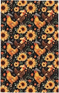 Country Chickens with Cowboy Hat Sunflower Towel Waffle Kitchen Towel Dish Towels Lightweight Hand Towels with A Hanging Ring 16 X 41 in