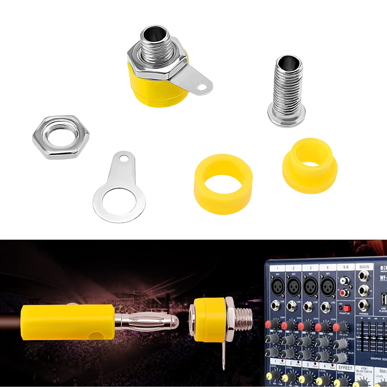 50 Sztuk Gniazdo Bananowe 4mm, KUOQIY Panel Typu Bananowego Złącza Żeńskie, Gniazda Panelowe Typu Bananowego, do Wtyków Bananowych 4mm, 5 Kolorów