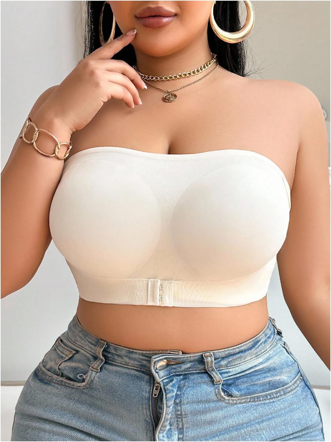 GORGLITTER Women's Plus Size Strapless Bra Front Closure Wireless Bandeau Bralette Tube Tops - Image 4