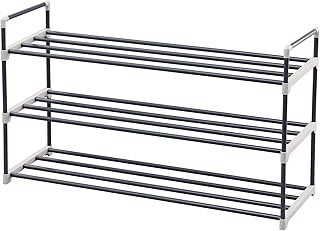 SONGMICS Shoe Rack with 3 Tier Shoe Storage Metal Holds up to 15 Pairs of Shoes Shoe Organiser for Living Room Hallway and Dressing Room 92 x 30 x 54 cm Grey LSA13G