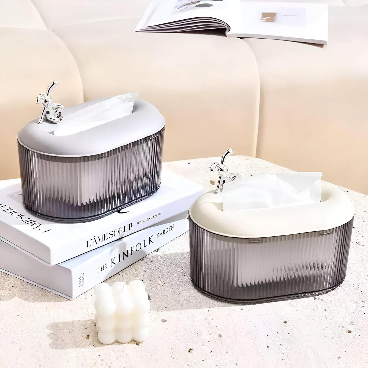 AMPLIN Handy Tissue Roll Caddy Tissue Box Holder with Spring/Desktop Facial Paper Towel Dispenser for Office, Home, Restaurants, cafes, Hotels & Hospitals (White) 1