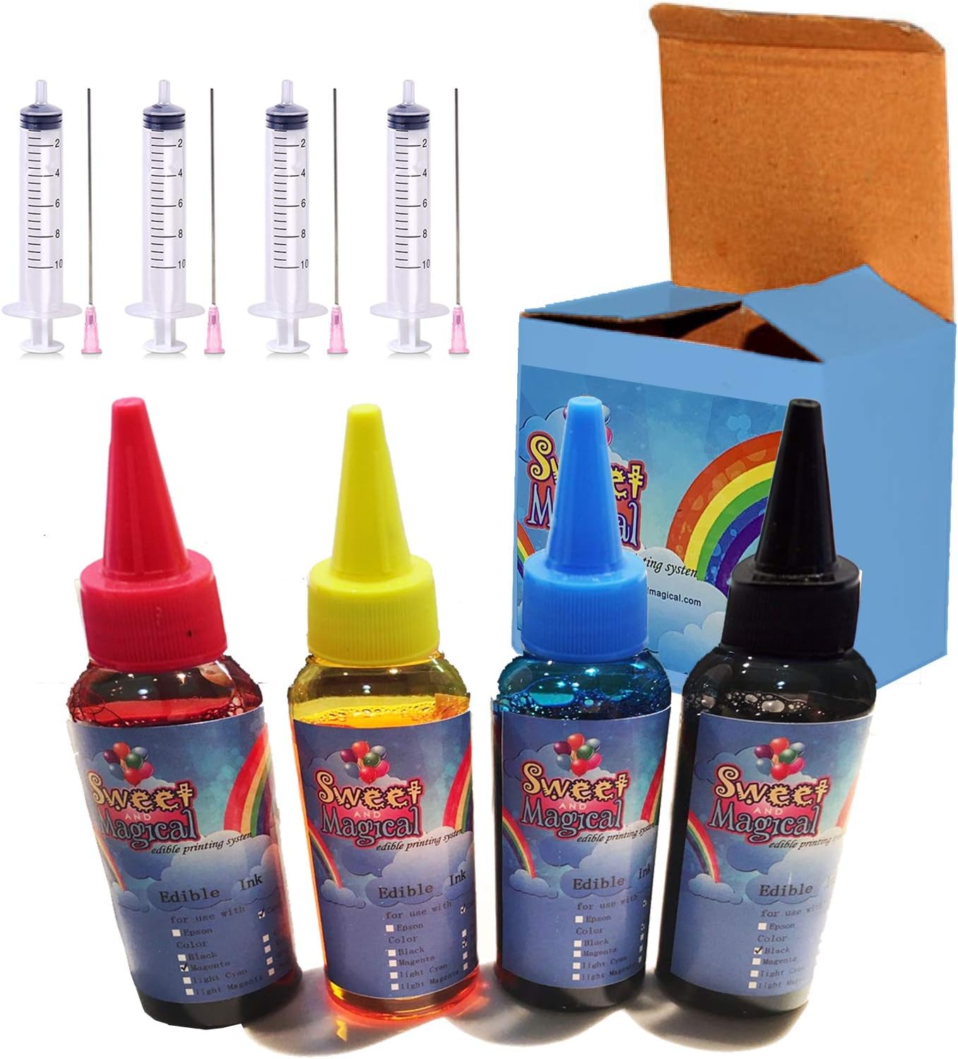 Sweet & Magical 3.0 oz BK/C/M/Y Cake Refill Bottle Combo Compatible for Canon Printer