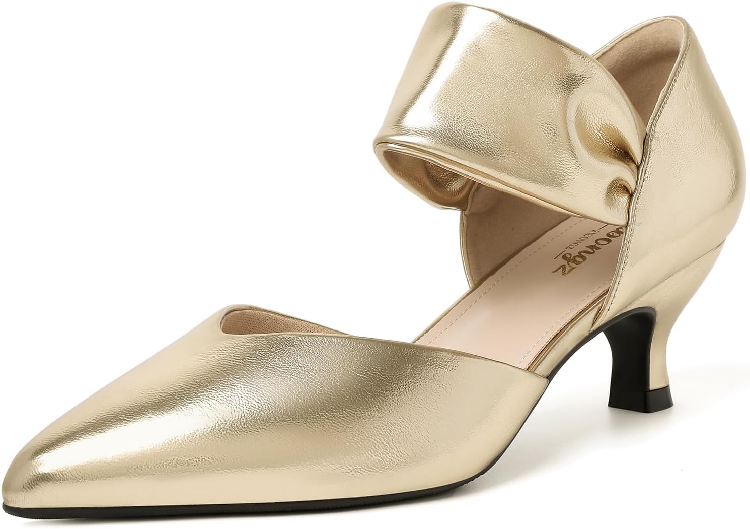 RIBONGZ Kitten Heels for Women Closed Toe Comfortable Low Heels Pointed Toe Sexy Slip on Pumps Bridal Party Dressy Shoes