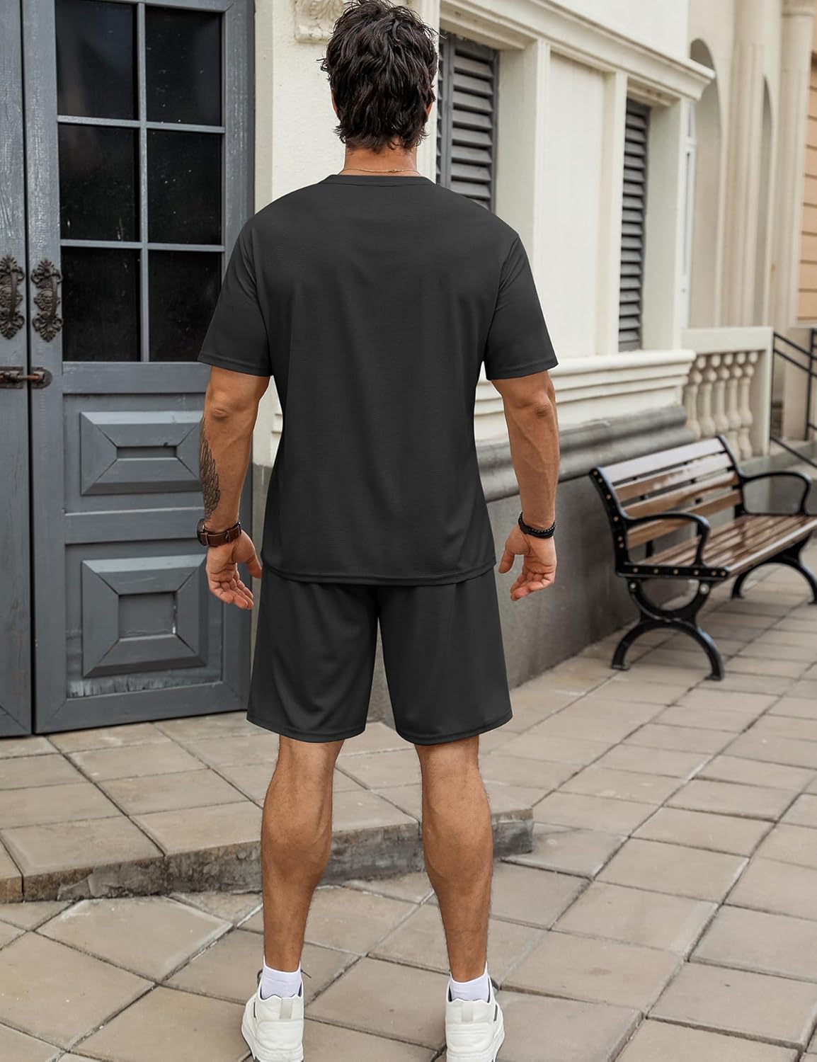 Babioboa Men's Short Sleeve Tracksuit Summer T Shirt & Shorts set Pocket Waffle Solid Two Piece Casual Daily Duty-off - Image 5