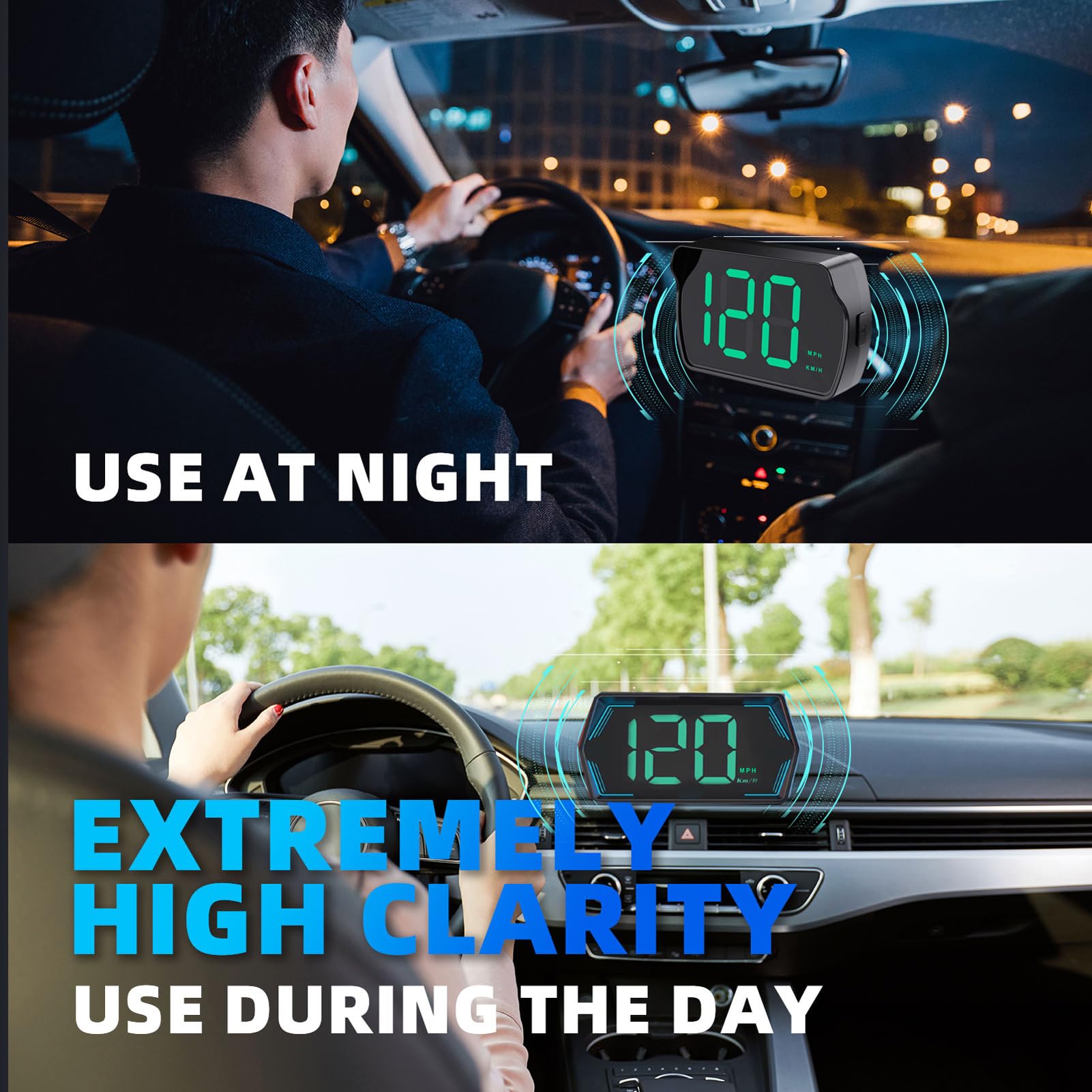 Shkalacar Affichage Tête Haute de Voiture, Compteur de Vitesse Numérique GPS avec Affichage LED coloré, Fonctions D'horloge et D'alarme de Vitesse, Affichage HUD de Voiture pour