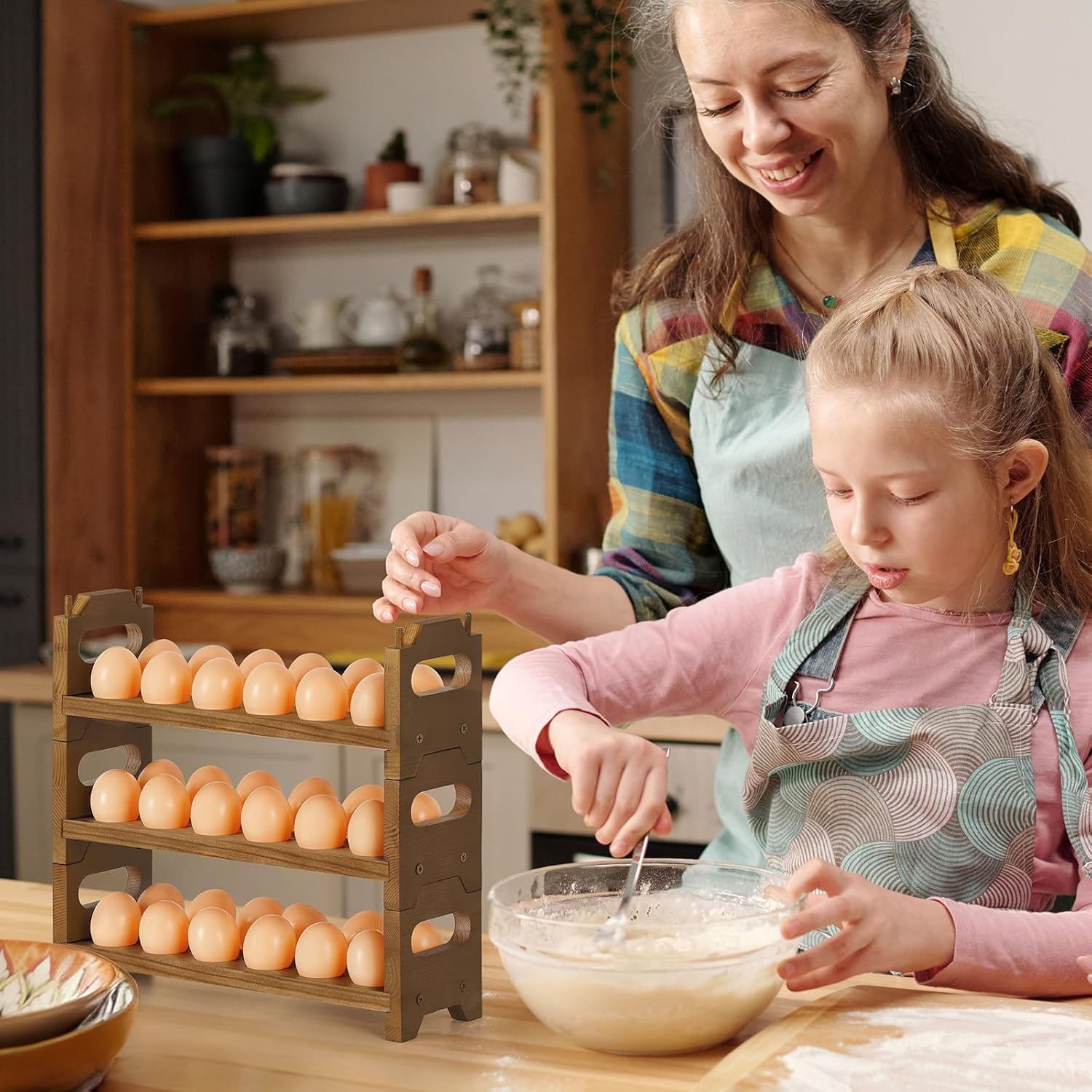 Wooden Egg Holder Countertop Fresh Chicken Egg Holders Storage for Gathering Fresh Eggs, 3-Tier Stackable with 36 Eggs, Farmhouse Home Eggs Rack Organizer Decoration - Image 7