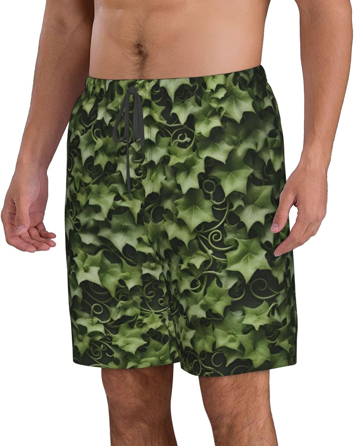 Mens Floral Swirls Ivy Print Beach Shorts,Casual Summer Shorts for Men,Quick Dry Polyester