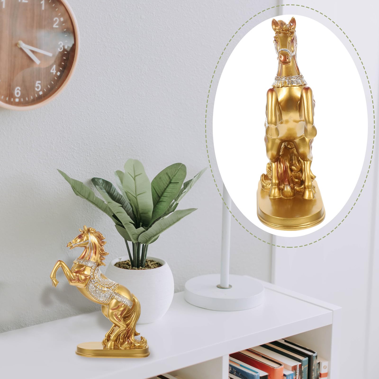 Statuetta Cavallo in Resina Oro, Figura in Piedi per Studio e Ristorante