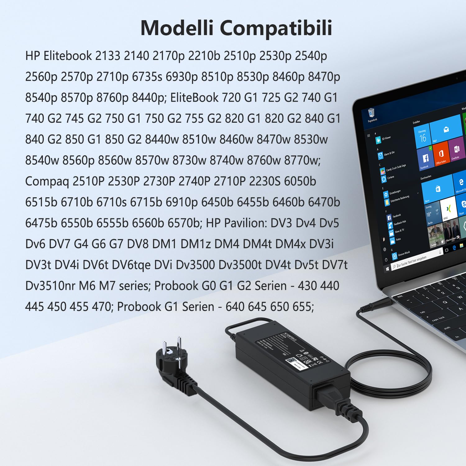 Caricatore PC 90W Alimentatore Compatibile con HP Pavilion DV6 DV7 DV4 G6 G7 Compaq 6730b 6530b 6560b EliteBook 840 850 G1 G2 Probook G1 G2 Caricabatterie Adattatore 7.4 X 5.0mm