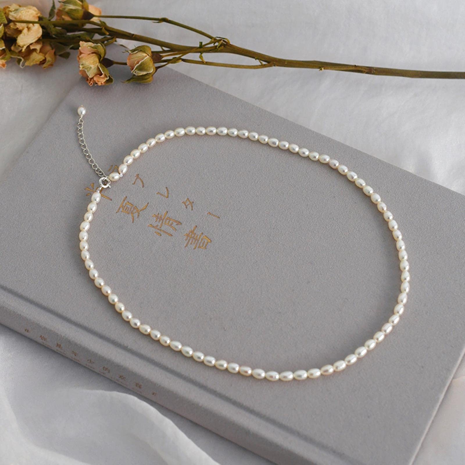 LOKILOKI Mini Collar De Perlas De Agua Dulce Natural De 3-4 Mm para Mujeres Boda Joyería De Plata De Ley 925