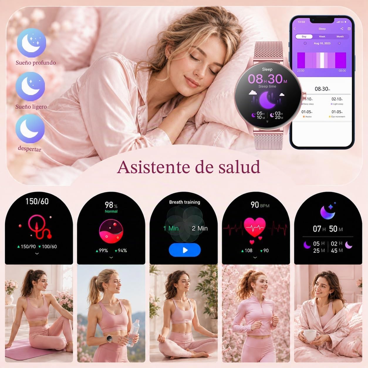 Reloj Inteligente Mujer Smartwatch con Llamada：1.27" TFT Smart Watch 280mAh Bluetooth IP68 Impermeable con Frecuencia Cardíaca SpO2 Sangre Presión Arterial Monitor Sueño 110+Deportivo para Android iOS