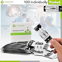 Vista 3 de Cynamed Caja de 100 cuchillas estériles de bisturí de acero al carbono envueltas individualmente en papel de aluminio