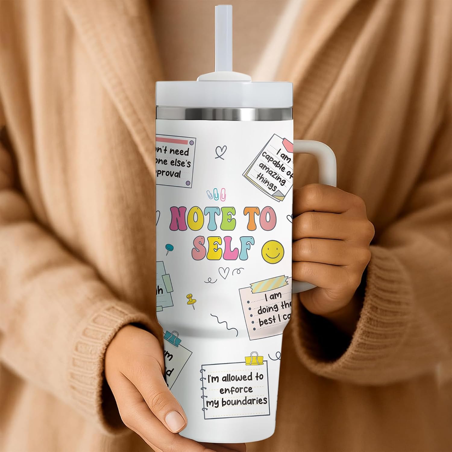 Gossby Bestie Gift for Women - 30oz TUMBLER - Best Friend Tumbler for Women - Christmas, Birthday, Friendship Gifts - Stainless Steel Insulated Travel Mug with Handle (Note to Self)