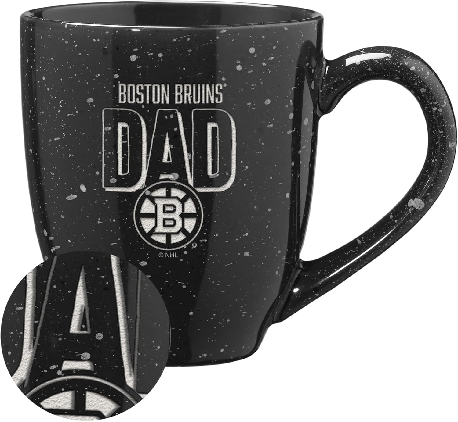 Rico Industries NHL Hockey Boston Bruins Dad 16 oz Team Color Laser Engraved Speckled Ceramic Coffee Mug