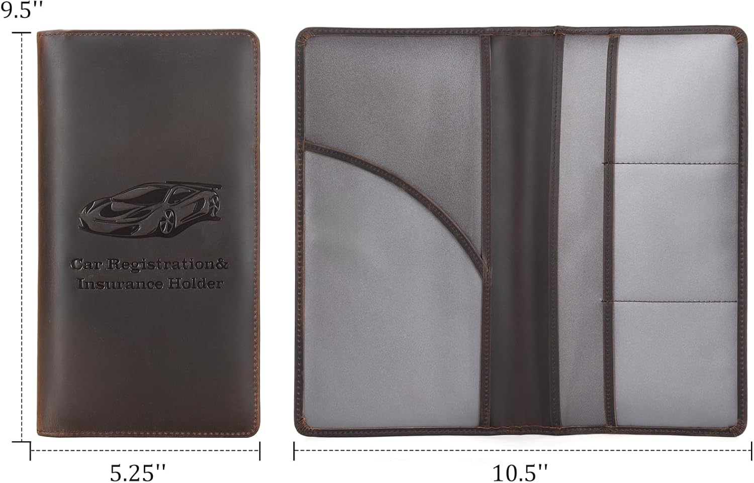 Polare Vintage Full Grain Leather Car Registration and Insurance Card Holder, Vehicle Glove Box Organizer Car Essentials RFID Wallet Case for Driver License, Cards & Documents