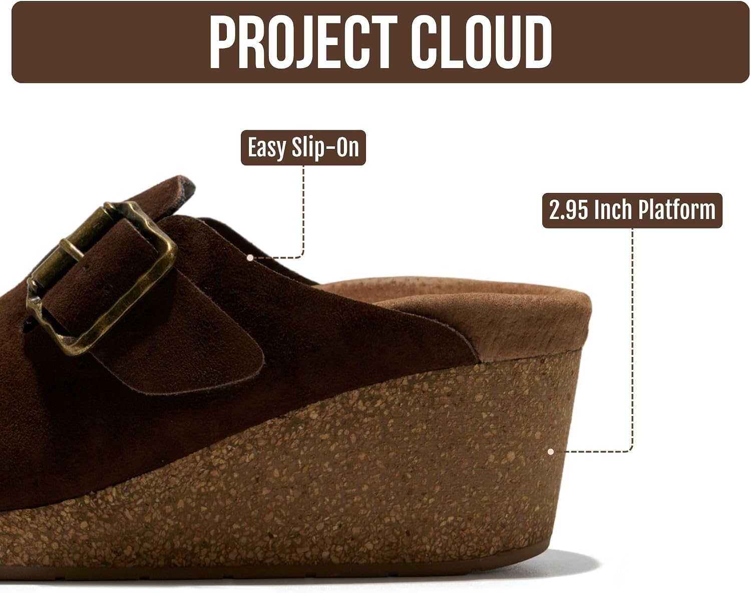 Project Cloud Genuine Suede Platform Clogs for Women - Womens Mules (Fiona) | Non Slip Platform Womens Clogs Soft Insole Heeled Clogs & Mules for Women - Wedge Sandals Women Footwear Heeled Womens Shoes