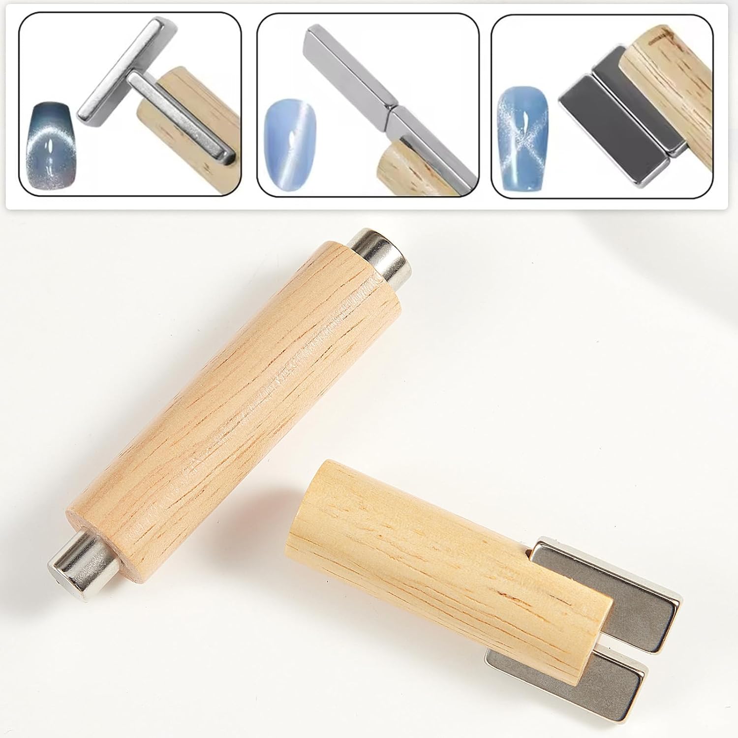 4 in 1 Nail Magnet, Multifunctional Cat Eye Magnet for Nails Gel Nail Polish Magnet Stick Wooden Magnetic Nail Polish Tools for Cat Eye Nail Art Design image 2