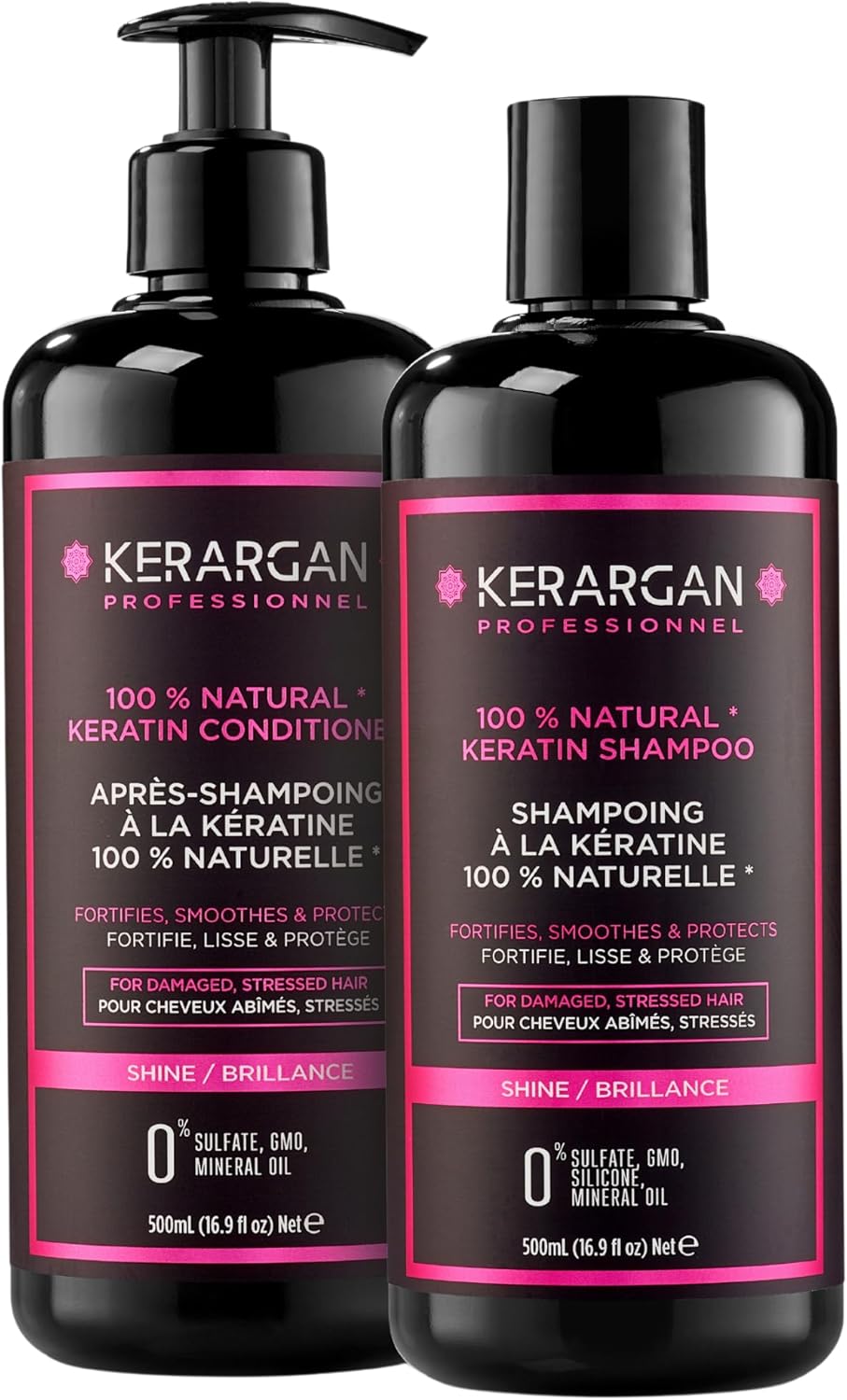 Ultra Herstellende Duo Shampoo & Conditioner met Keratine voor Beschadigd en Gestresst Haar – Versterkt, Maakt Glad & Beschermt – Zonder Sulfaat, GMO, Siliconen – 2×500 ml