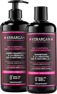 Kerargan - Duo Ultra Reparatur Shampoo & Spülung mit Keratin für strapazierte und gestresste Haare - Stärkt, Glättet & Schützt - Ohne Sulfate, GVO, Silikone - 2x500 ml